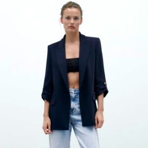 Zara Navy Blazer with rolled up sleeves